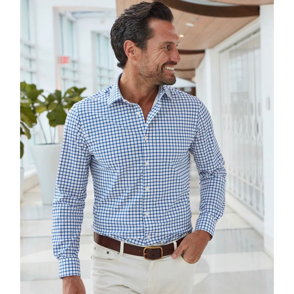 Collars & Co Mens Size 3XL Apex Performance Dress Shirt Blue Grid Check New